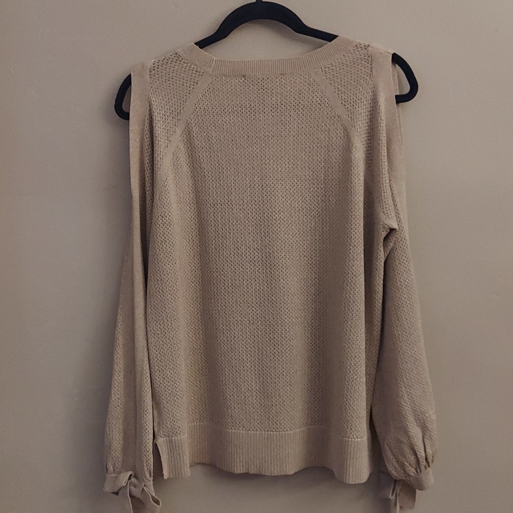NEW INC INTERNATIONAL CONCEPTS L Tan Metallic Split Long Sleeve Knit Sweater - Picture 13 of 16